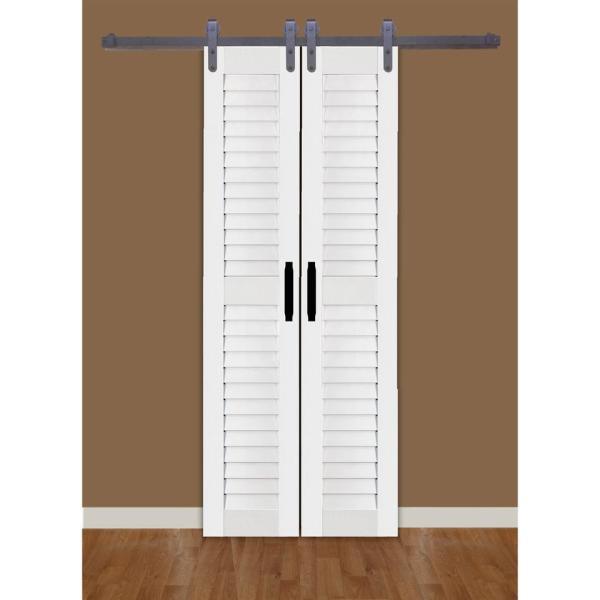 36 in. x 84 in. Louver/Louver White PVC Composite Split Barn Door - Super Arbor