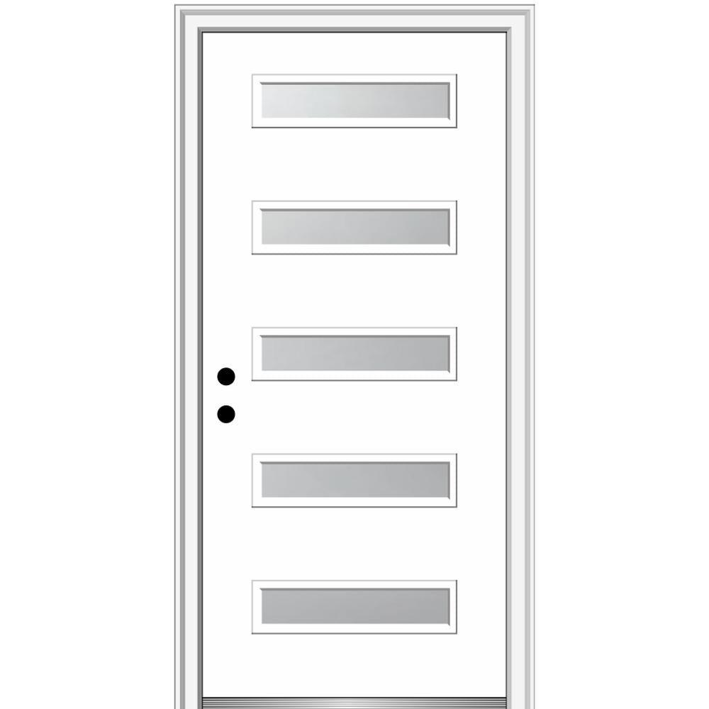 36 in. x 80 in. Davina Right-Hand Inswing 5-Lite Frosted Glass Painted Steel Prehung Front Door on 4-9/16 in. Frame - Super Arbor