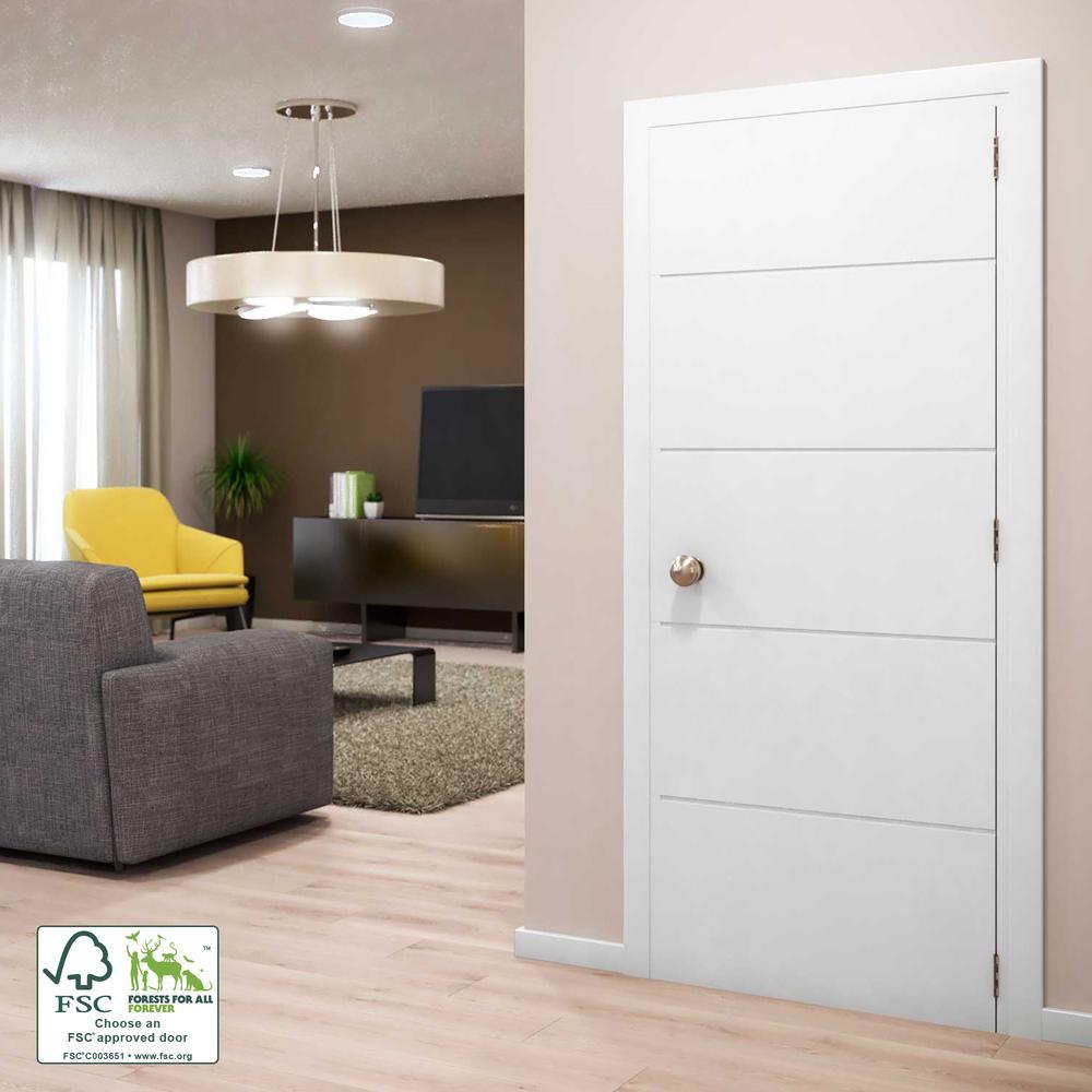 30 in. x 80 in. x 1-3/8 in. Contemporary U-Grooved Design (Atlanta) White Primed Core Flush Wood Interior Slab Door - Super Arbor