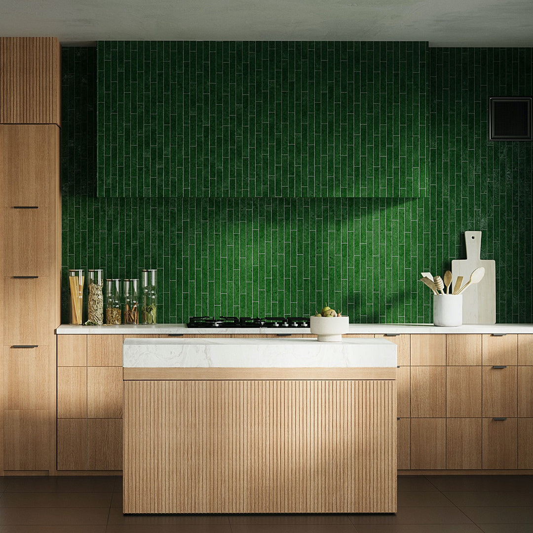 Wabi Sabi Emerald Green 1.5x9 Crackled Glossy Ceramic Tile by Lux