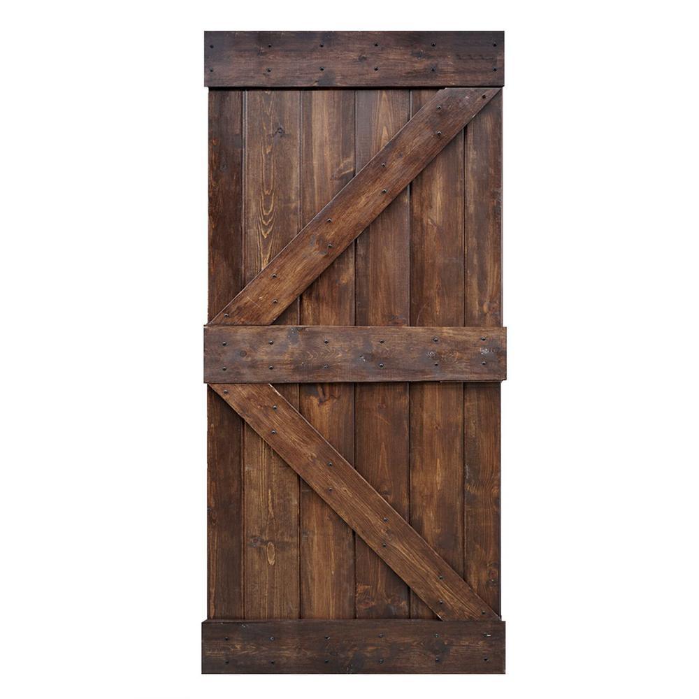 42 in x 84 in K Series DIY Dark Walnut Finished Knotty Pine Wood Sliding Barn Door Slab - Super Arbor