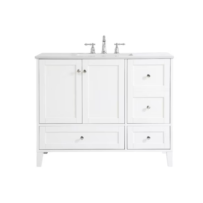 Elegant Decor First Impressions 42-in White Undermount Single Sink Bathroom Vanity with Calacatta Quartz Top