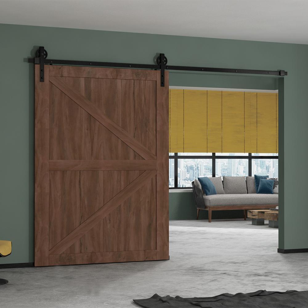10 ft./120 in. Black Sliding Barn Door Track and Hardware Kit with Bigwheel J Shape Hanger for Single Door - Super Arbor