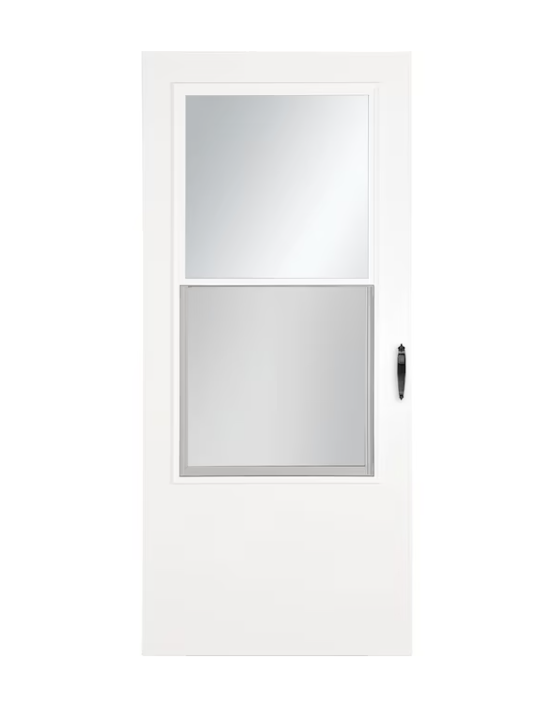 LARSON Bismarck 34-in x 81-in White Mid-view Self-storing Wood Core Storm Door with Black Handle