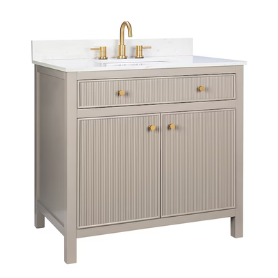 allen + roth Sandbanks 36-in Greige Undermount Single Sink Bathroom Vanity with White Engineered Stone Top