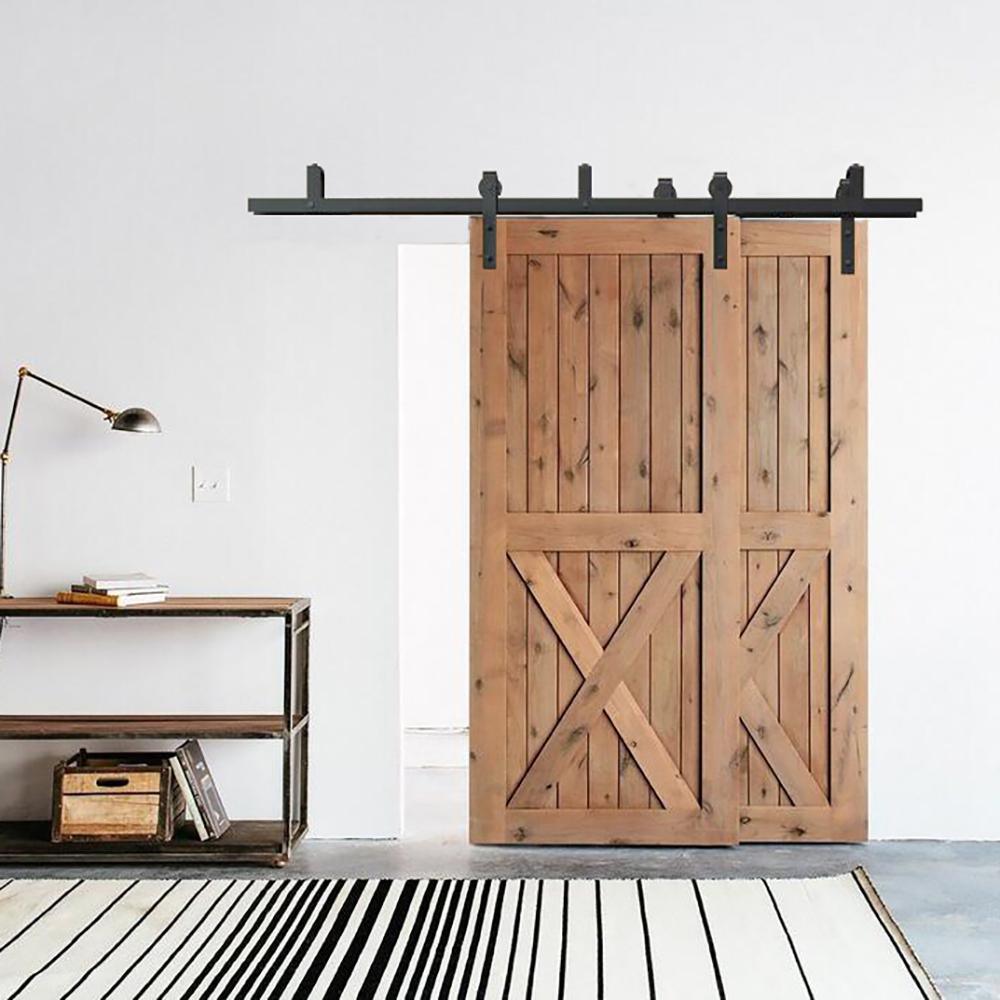 6 ft./72 in. Powder Coated Black Heavy-Duty Bypass Double Door Sliding Barn Door Hardware Classic Design Roller - Super Arbor