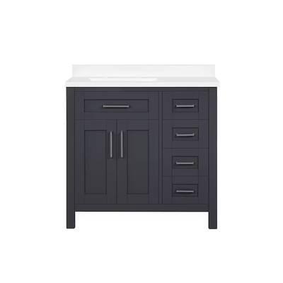 OVE Decors Tahoe 36-in Dark Charcoal Undermount Single Sink Bathroom Vanity with White Engineered Stone Top