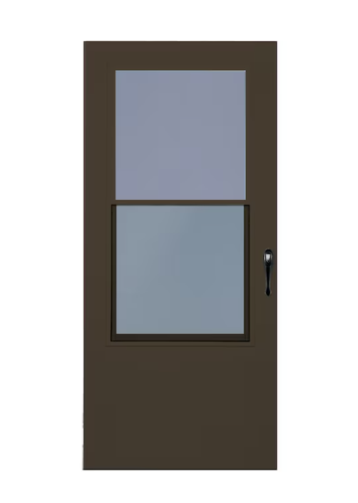 LARSON Bismarck 32-in x 81-in Brown Mid-view Fixed Screen Wood Core Storm Door with Black Handle