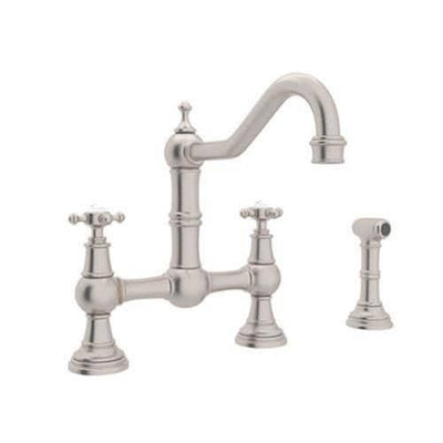 Rohl Perrin and Rowe Satin Nickel 2-Handle Deck-Mount Bridge Handle Kitchen Faucet