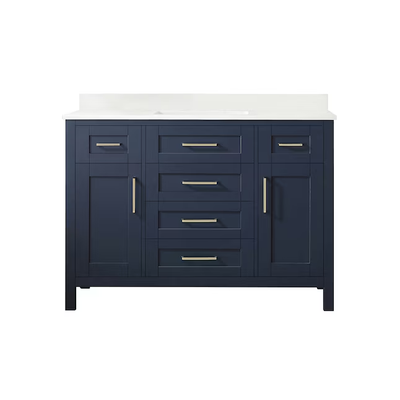 OVE Decors Tahoe 48-in Midnight Blue Undermount Single Sink Bathroom Vanity with White Engineered Stone Top