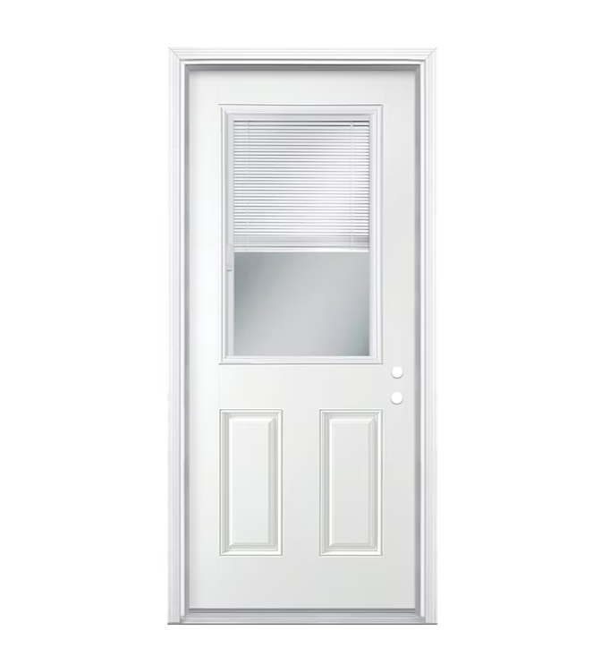Masonite 36-in x 80-in Steel Half Lite Left-Hand Inswing Primed Prehung Single Front Door with Brickmould Insulating Core with Blinds