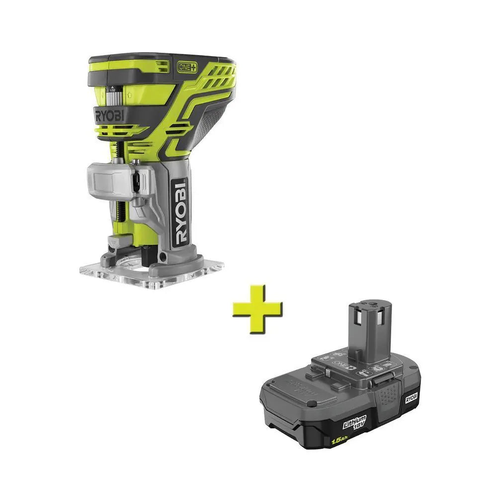 RYOBI 18-Volt ONE+ Cordless Fixed Base Trim Router with 1.5 Ah Compact ...