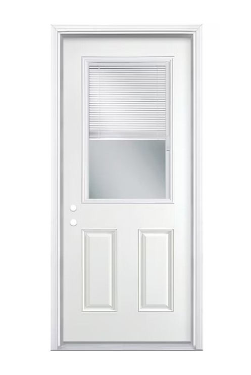 Masonite 30-in x 80-in Steel Half Lite Right-Hand Inswing Primed Prehung Single Front Door with Brickmould Insulating Core with Blinds
