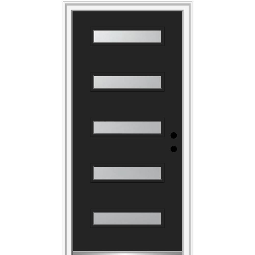 36 in. x 80 in. Davina Right-Hand Inswing 5-Lite Frosted Glass Painted Steel Prehung Front Door on 4-9/16 in. Frame - Super Arbor