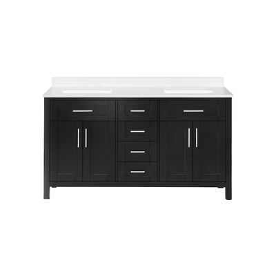 OVE Decors Tahoe 60-in Espresso Undermount Double Sink Bathroom Vanity with White Engineered Stone Top