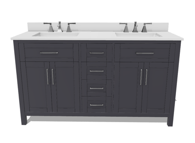 OVE Decors Tahoe 60-in Dark Charcoal Undermount Double Sink Bathroom Vanity with White Engineered Stone Top