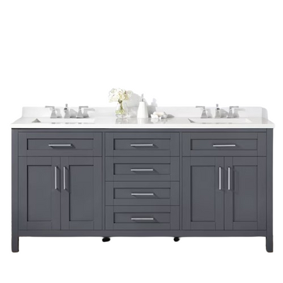 OVE Decors Tahoe 72-in Dark Charcoal Undermount Double Sink Bathroom Vanity with White Engineered Stone Top