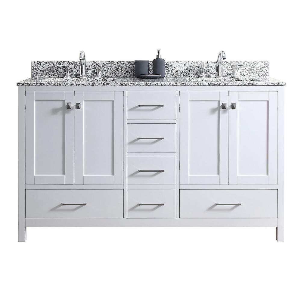 Caroline Madison 72 in. W Bath Vanity in White with Granite Vanity Top in Arctic White Granite with Square Basin - Super Arbor