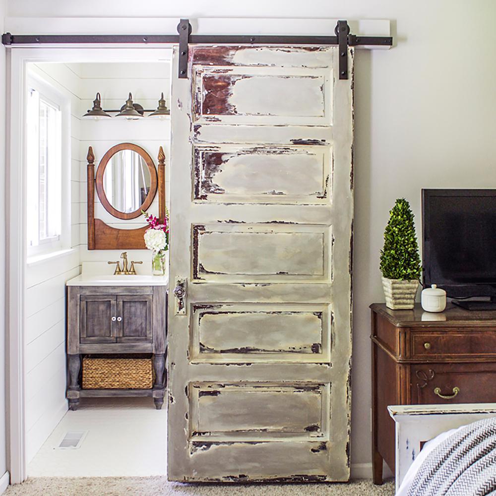 7.5 ft./90 in. Frosted Black Sliding Barn Door Hardware Track Kit for Single with Non-Routed Floor Guide - Super Arbor