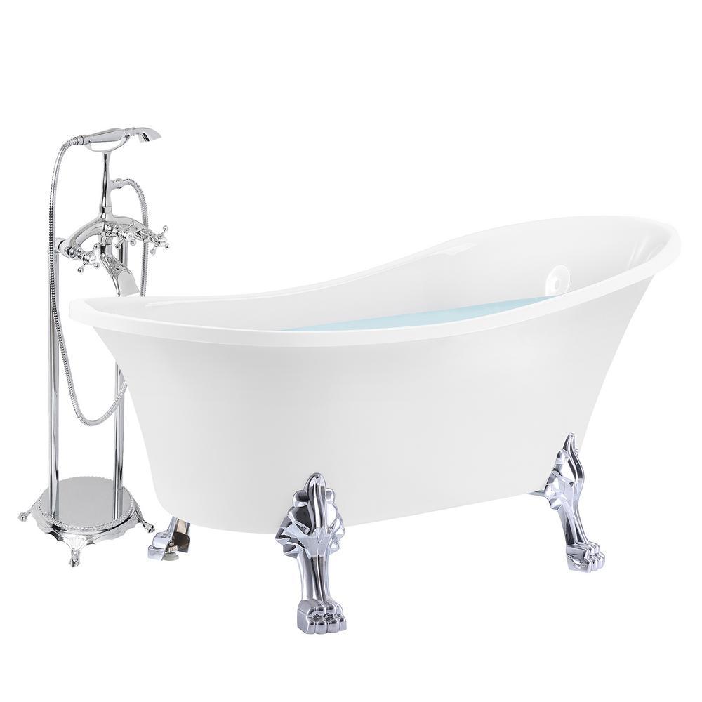 60 in. Fiberglass White Acrylic Clawfoot Tub for Bathtub with Tub Filler Combo - Modern Clawfoot Stand Alone Tub - Super Arbor