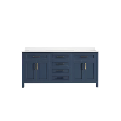 OVE Decors Tahoe 72-in Midnight Blue Undermount Double Sink Bathroom Vanity with White Engineered Stone Top