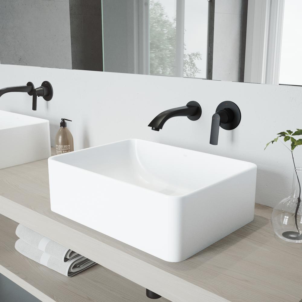 Amaryllis Matte StoneTM Vessel Bathroom Sink Set with Aldous Wall Mount Faucet in Matte Black - Super Arbor