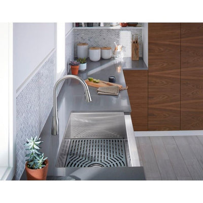 KOHLER Ludington Farmhouse Apron Front Stainless Steel 32 in. Single Bowl Kitchen Sink Kit with Accessories