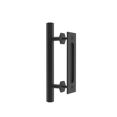 10 in. Black Hexagon Pull and Flush Sliding Barn Door Handle Set - Super Arbor