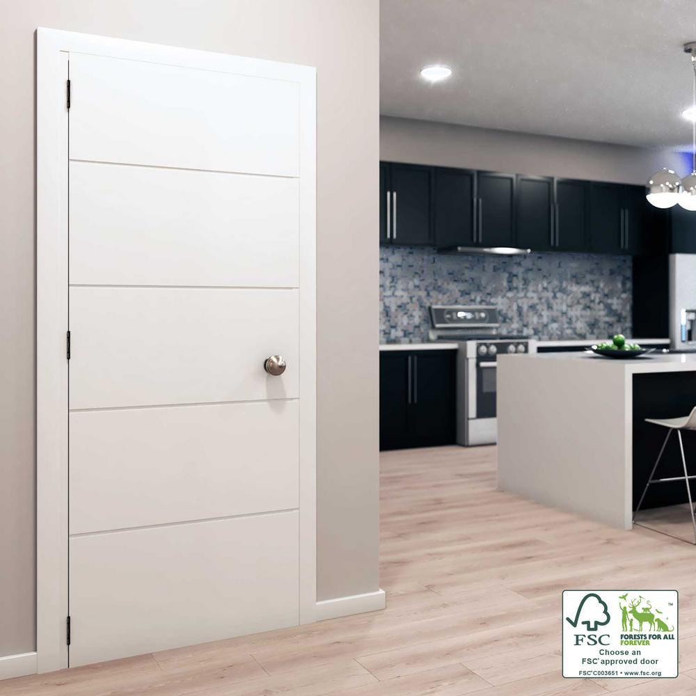30 in. x 80 in. x 1-3/8 in. Contemporary U-Grooved Design (Atlanta) White Primed Core Flush Wood Interior Slab Door - Super Arbor