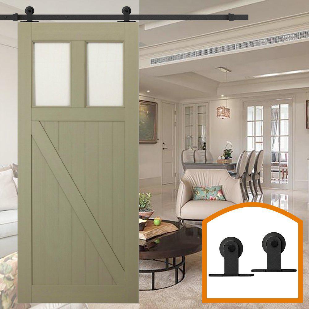9 ft. /108 in. Top Mount Sliding Barn Door Hardware Track Kit for Single Door with Non-Routed Floor Guide Frosted Black - Super Arbor