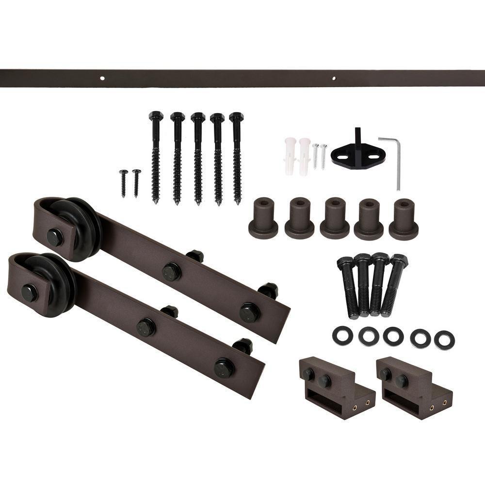 36 in. x 84 in. Mid-Bar White Knotty Pine Wood Interior Sliding Barn Door With Hardware Kit - Super Arbor