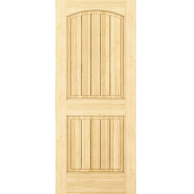 30 in. x 80 in. Unfinished 2 Panel Arch Top V-Groove Solid Core Pine Interior Door Slab