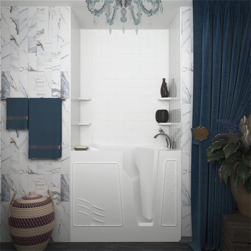 Rampart 3.9 ft. Walk-in Whirlpool and Air Bathtub with 4 in. Tile Easy Up Adhesive Wall Surround in White - Super Arbor