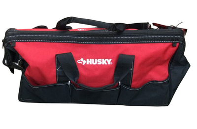 Husky 24 in. Wide Mouth Water Resistant Dual Zippered Top Tool Storage Bag with Shoulder Strap and 16 large total pockets