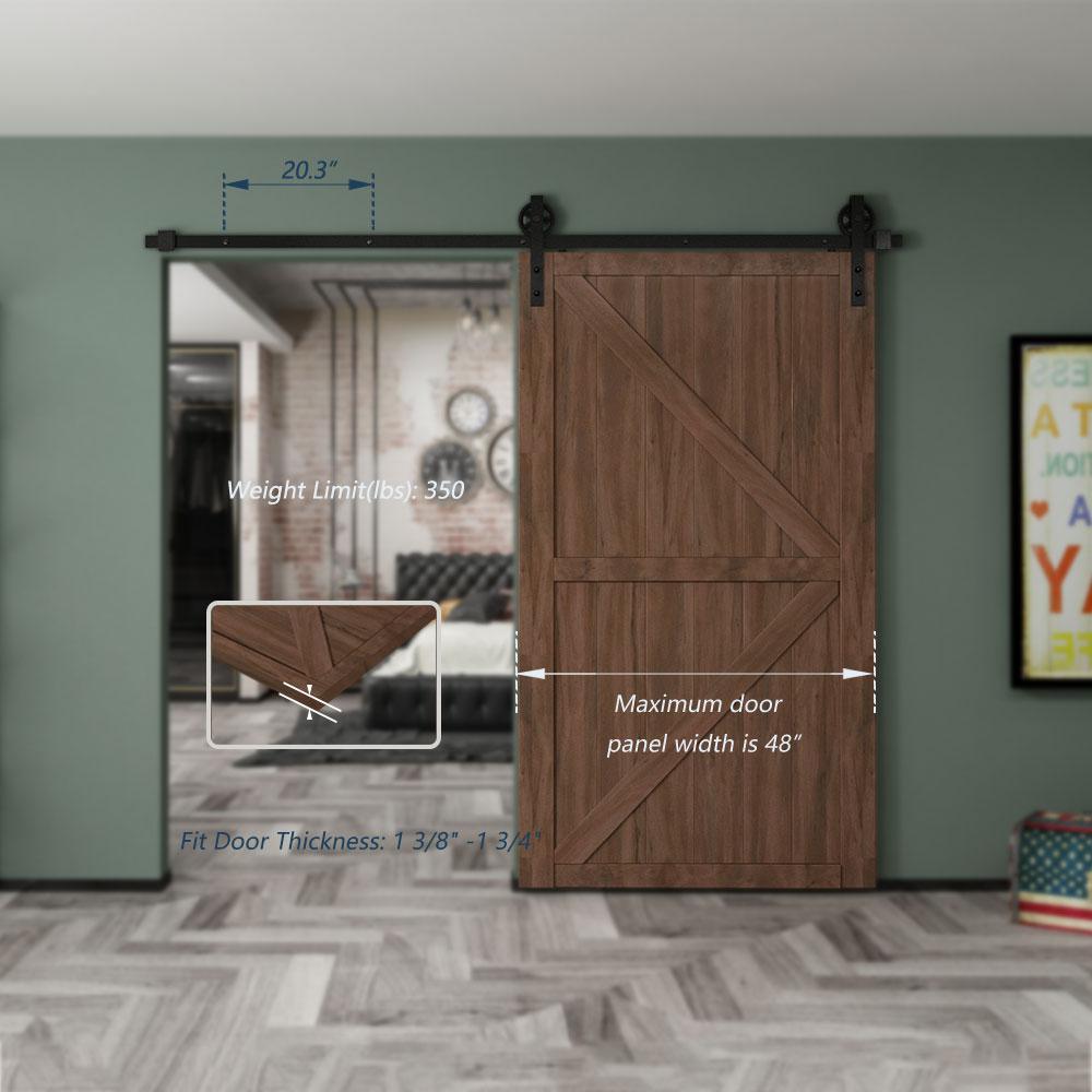 8 ft./96 in. Black Sliding Barn Door Track and Hardware Kit (Bigwheel J Shape Hanger) for Single Door with Floor Guide - Super Arbor