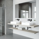 Petunia White Matte Stone Vessel Bathroom Sink Set with Atticus Wall Mount Faucet in Matte Black - Super Arbor