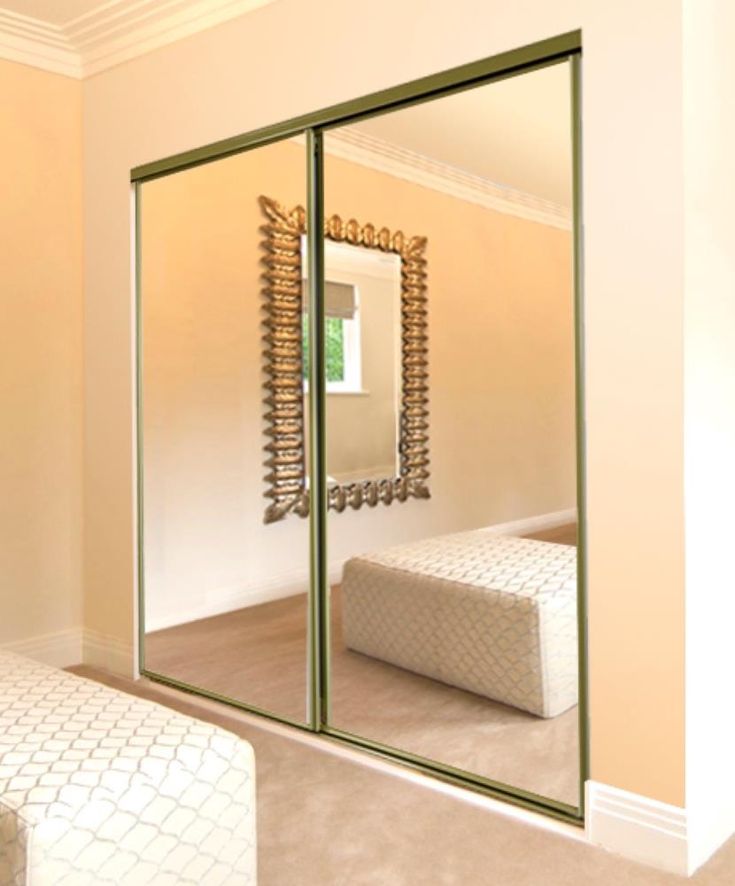 ReliaBilt 9500 Series 60-in x 80-in Bright Gold Mirror/Panel Mirrored Glass Prefinished Steel Sliding Door (Hardware Included)