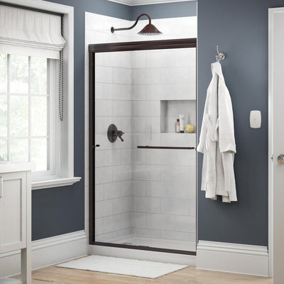 Simplicity 48 in. x 70 in. Semi-Frameless Traditional Sliding Shower Door in Bronze with Clear Glass - Super Arbor