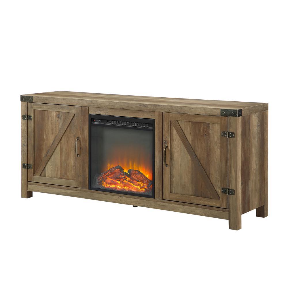 58 in. Rustic Barnwood Modern Farmhouse Barn Door Fireplace TV Stand Storage Console - Super Arbor