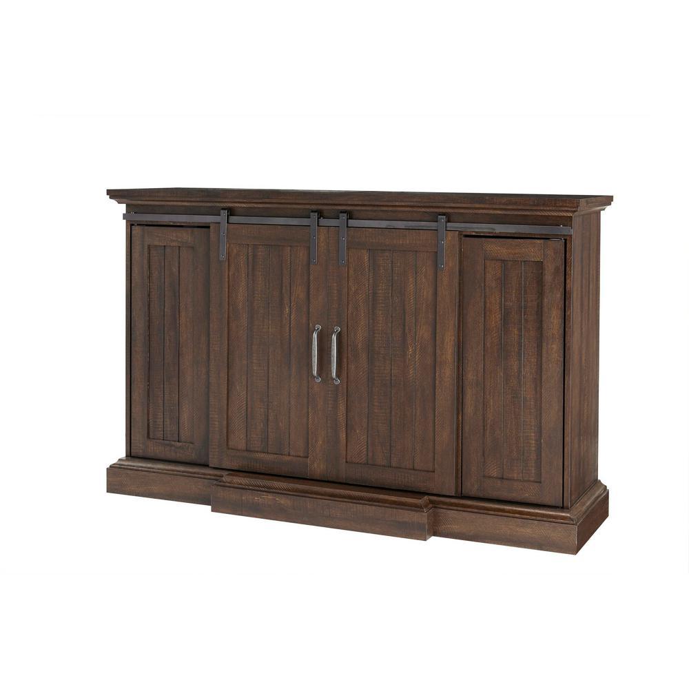 Chastain 56 in. Freestanding Media Console Electric Fireplace TV Stand with Sliding Barn Door in Rustic Walnut - Super Arbor