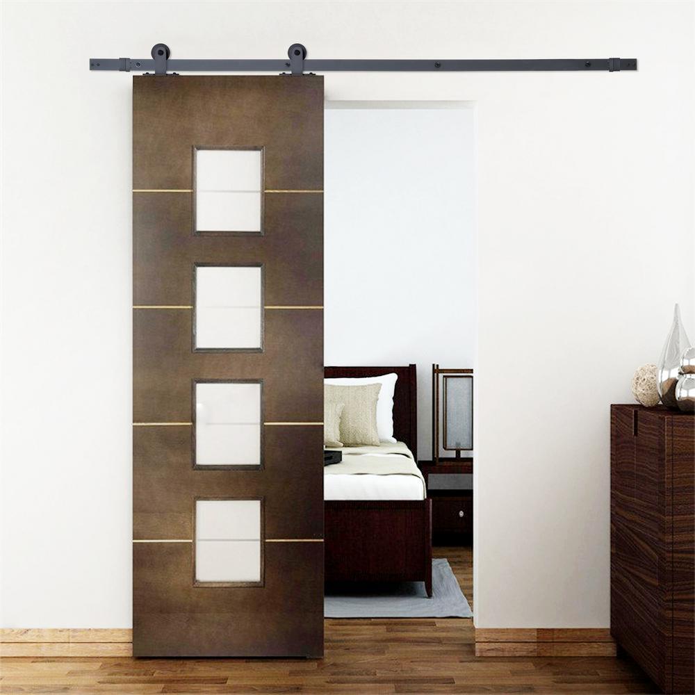 Top Mount 72 in. Matte Black Barn Style Sliding Door Track and Hardware Set - Super Arbor