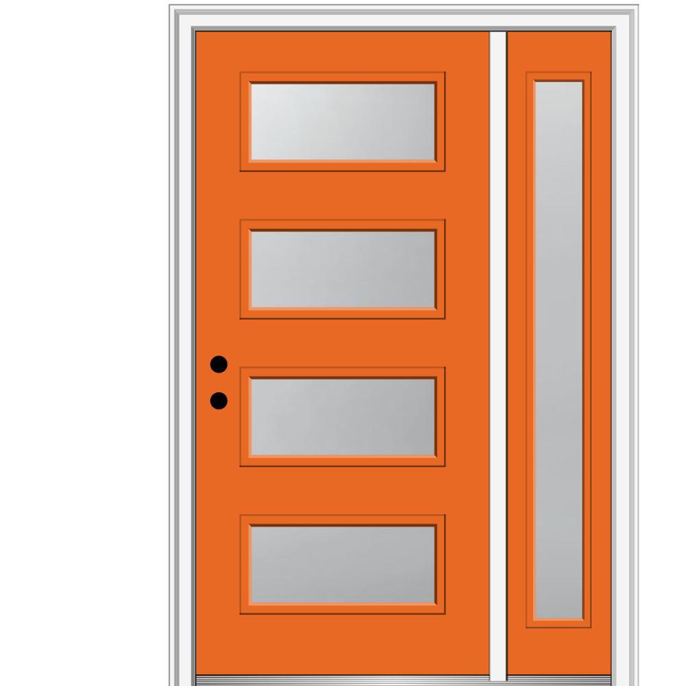 51 in. x 81.75 in. Celeste Frosted Glass Left-Hand Inswing 4-Lite Eclectic Painted Steel Prehung Front Door w/ Sidelite - Super Arbor
