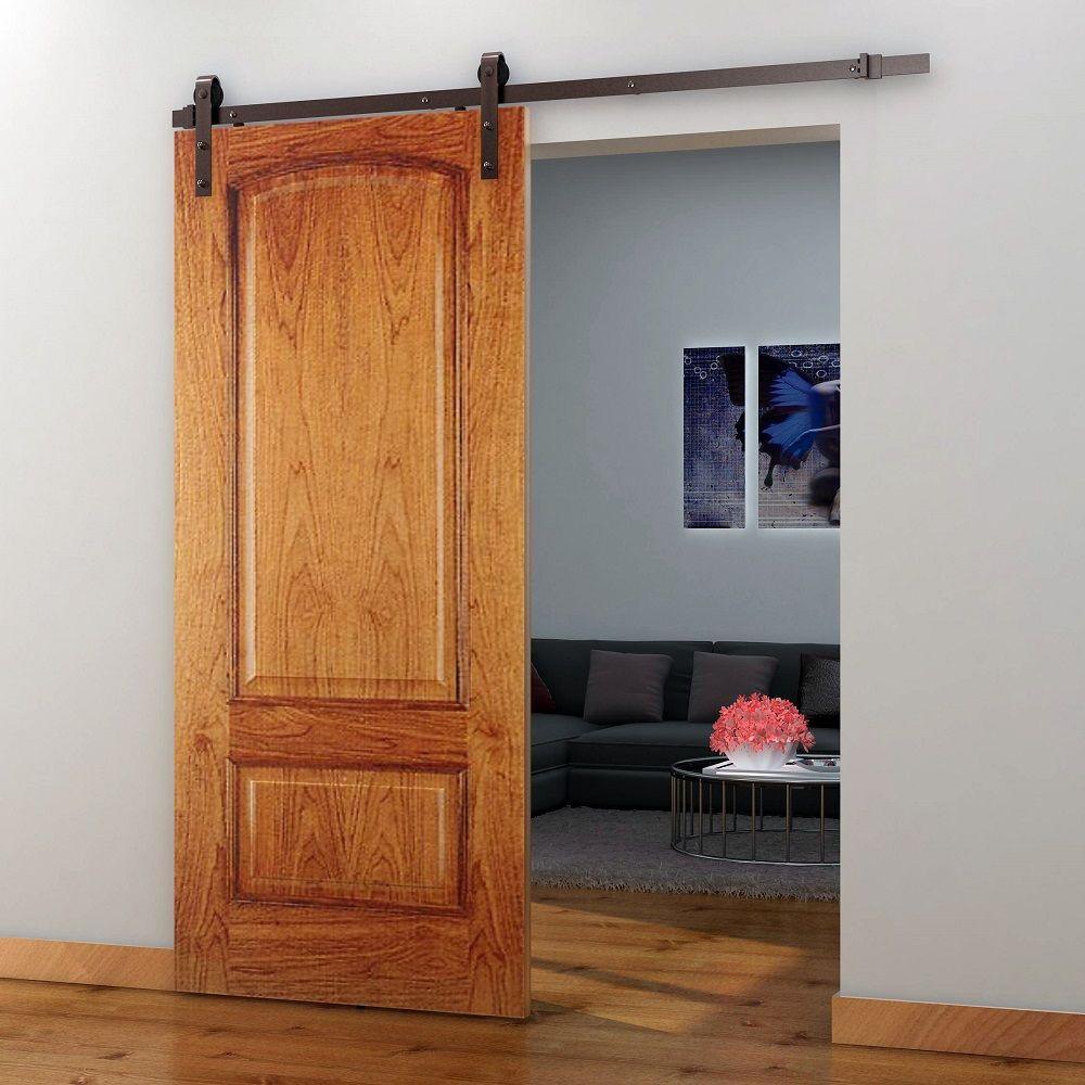 72 in. Dark Oil-Rubbed Bronze Strap Sliding Barn Door Track and Hardware Kit - Super Arbor