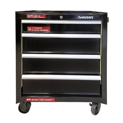 Husky 26 in. W 4-Drawer Rolling Cabinet Tool Box Chest in Gloss Black