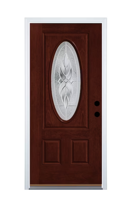 Therma-Tru Varissa 36-in x 80-in Fiberglass Oval Lite Left-Hand Inswing Mahogany Stained Prehung Single Front Door with Brickmould Insulating Core