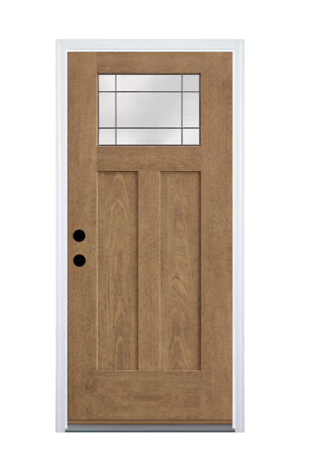 Therma-Tru 36-in x 80-in Fiberglass Craftsman Right-Hand Inswing Beechwood Stained Prehung Single Front Door with Brickmould Insulating Core