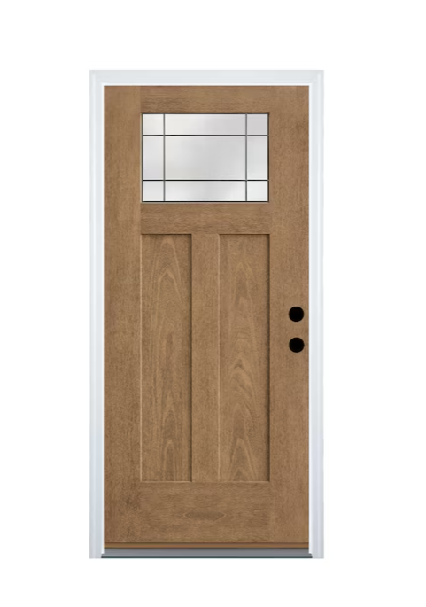 Therma-Tru 36-in x 80-in Fiberglass Craftsman Left-Hand Inswing Beechwood Stained Prehung Single Front Door with Brickmould Insulating Core