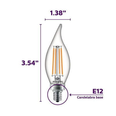 Philips 40-Watt Equivalent B11 Dimmable Edison LED Candle Light Bulb Glass Bent Tip Candelabra Base Daylight (5000K) (12-Pack)