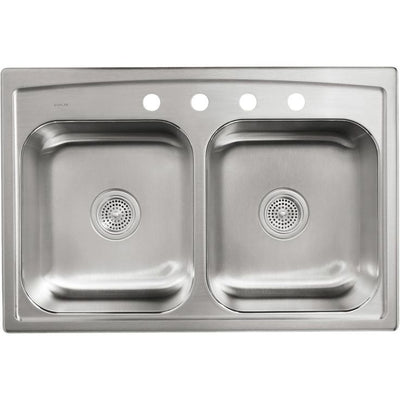 Toccata Drop-In Stainless Steel 33 in. 4-Hole Double Bowl Kitchen Sink
