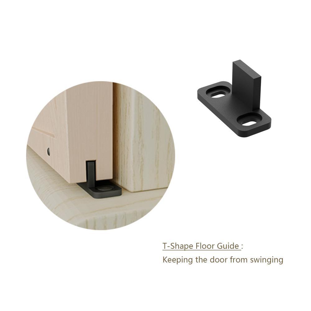 6 ft./72 in. Mini Black Steel Bent Strap Sliding Barn Door Track and Hardware Kit for Double Doors with Floor Guide - Super Arbor